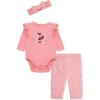 Little Me Baby Girls’ 3-Pc 100% Cotton, Bodysuit, Matching Headband and Pant Set, 3 Months to 24 Months(Pink Fox)