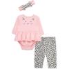 Little Me Baby Girls’ 3-Pc 100% Cotton, Bodysuit, Matching Headband and Pant Set, 3 Months to 24 Months(Pink Leopard)