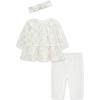 Little Me Clothes for Baby Girl’s 3-Pc Christmas Holiday Holly Headband, Tunic, and Coordinating Legging Set, 3 to 24 Months(Marshmallow/Gold Trees)