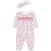 Little Me Clothes for Baby Girls’ Footie and Headband, Newborn – 9 Months(White/Xmas Red Festive)