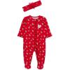 Little Me Clothes for Baby Girls’ Footie and Headband, Newborn – 9 Months(Xmas Red/Multicolor)