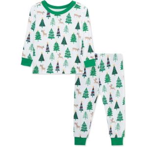 Little Me Baby Boys’ and Girls’ Christmas Holiday Santa Print Pajamas, 12M to 4T(Bright White/Jelly Bean Tree)