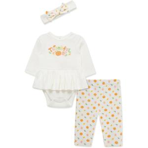 Little Me Baby Girls’ 3-Pc 100% Cotton, Bodysuit, Matching Headband and Pant Set, 3 Months to 24 Months(Multicolor Thankful)