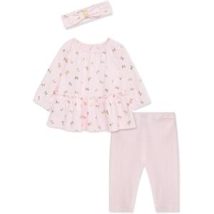 Little Me Baby Girls’ 3-Piece 100% Cotton, Tunic, Legging and Headband Set, 3 Months to 24 Months(Barely Pink/Gold Foil)