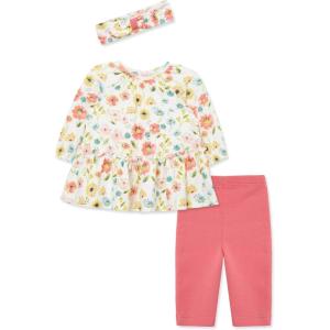 Little Me Baby Girls’ 3-Piece 100% Cotton, Tunic, Legging and Headband Set, 3 Months to 24 Months(Desert Rose/Multicolor Floral)