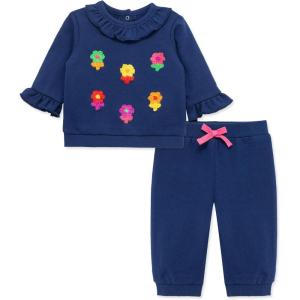 Little Me Clothes for Baby Girls’ 100% Cotton Active Set, Pull on Pants and Sweater, 3 Months to 12 Months(Blue Depths Flowers)