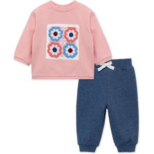 Little Me Clothes for Baby Girls’ 100% Cotton Active Set, Pull on Pants and Sweater, 3 Months to 12 Months(Dk Denim/Quartz Pink)