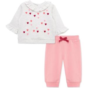 Little Me Clothes for Baby Girls’ 100% Cotton Active Set, Pull on Pants and Sweater, 3 Months to 12 Months(Peony Pink Hearts)