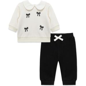 Little Me Clothes for Baby Girls’ 100% Cotton Active Set, Pull on Pants and Sweater, 3 Months to 12 Months(White/Black)