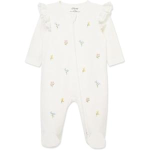 Little Me Clothes for Baby Girls’ 100% Cotton Scratch-Free Tag Footie Sleeper, Preemie to 9 Months(Flora White)