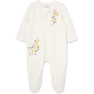 Little Me Clothes for Baby Girls’ 100% Cotton Scratch-Free Tag Footie Sleeper, Preemie to 9 Months(Ivory Floral Splash/Dot)