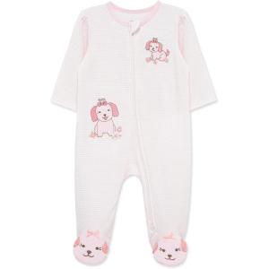 Little Me Clothes for Baby Girls’ 100% Cotton Scratch-Free Tag Footie Sleeper, Preemie to 9 Months(Pink Pups)
