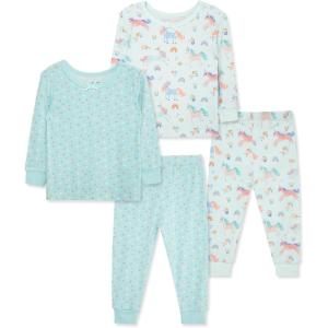 Little Me Clothes for Baby Girls’ 2-Pack Pajama Set, 2 Long Sleeve Tops and 2 Bottoms, 12 Months – 4Toddler(Aqua Glass/Eggshell Blue)