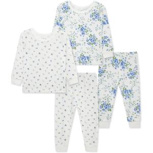 Little Me Clothes for Baby Girls’ 2-Pack Pajama Set, 2 Long Sleeve Tops and 2 Bottoms, 12 Months – 4Toddler(Marshmallow/Amparo Blue)