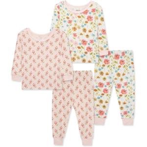 Little Me Clothes for Baby Girls’ 2-Pack Pajama Set, 2 Long Sleeve Tops and 2 Bottoms, 12 Months – 4Toddler(Whisper White/Seashell Pink)