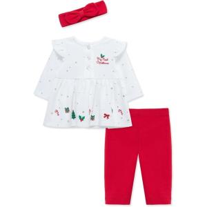 Little Me Clothes for Baby Girl’s 3-Pc Christmas Holiday Holly Headband, Tunic, and Coordinating Legging Set, 3 to 24 Months(Xmas Red/White/Gold)