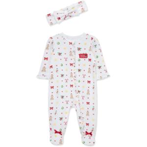 Little Me Clothes for Baby Girls’ Footie and Headband, Newborn – 9 Months(Ribbons and Bears)