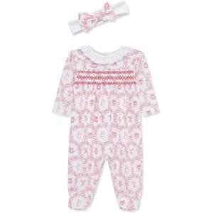 Little Me Clothes for Baby Girls’ Footie and Headband, Newborn – 9 Months(White/Xmas Red Festive)
