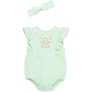 Little Me Clothes for Baby Girls’ Gauze Bubble Romper and Headband Set, 3-12 Months(Green)