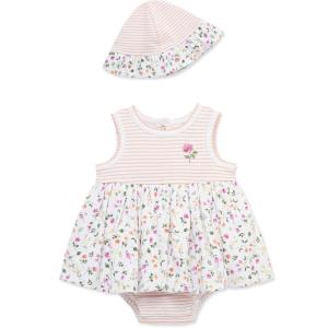 Little Me Clothes for Baby Girls’ Popover Bodysuit Dress and Hat Set, 3-12 Months(Peach Pearl/White)