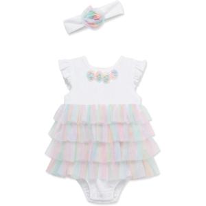 Little Me Clothes for Baby Girls’ Popover Bodysuit Dress and Headband Set, 3-12 Months(Rainbow)