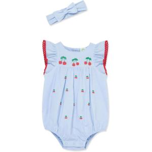 Little Me Clothes for Baby Girls’ Woven Romper and Headband Set, 3-12 Months(Chambray/True Red)