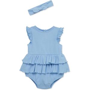 Little Me Simply Essential Solids 100% Organic Clothes for Baby Girls’ Knit Bubble Romper and Headband Set, 3-12 Months