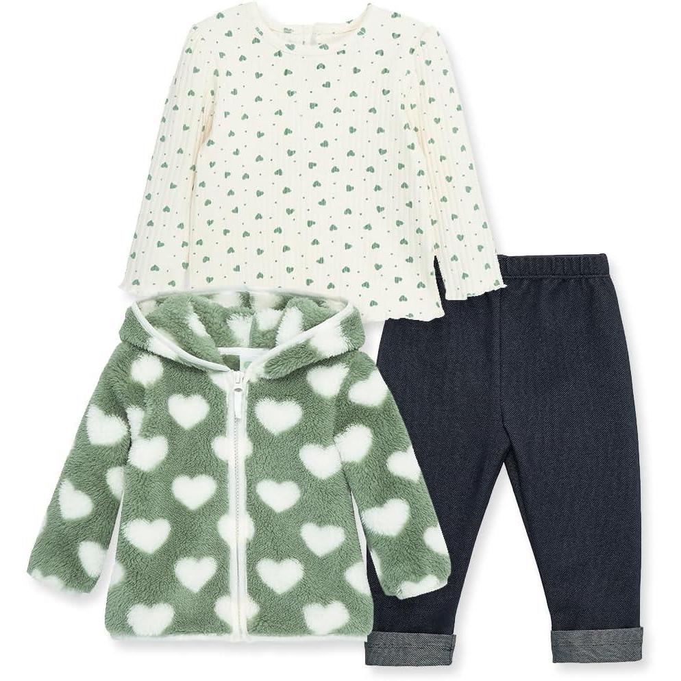 imageLittle Me Baby Clothes for Baby Boys and Girls 3Piece Sherpa Set Jacket Shirt and Pant Sets 12 Months to 4 ToddlerLilac Check