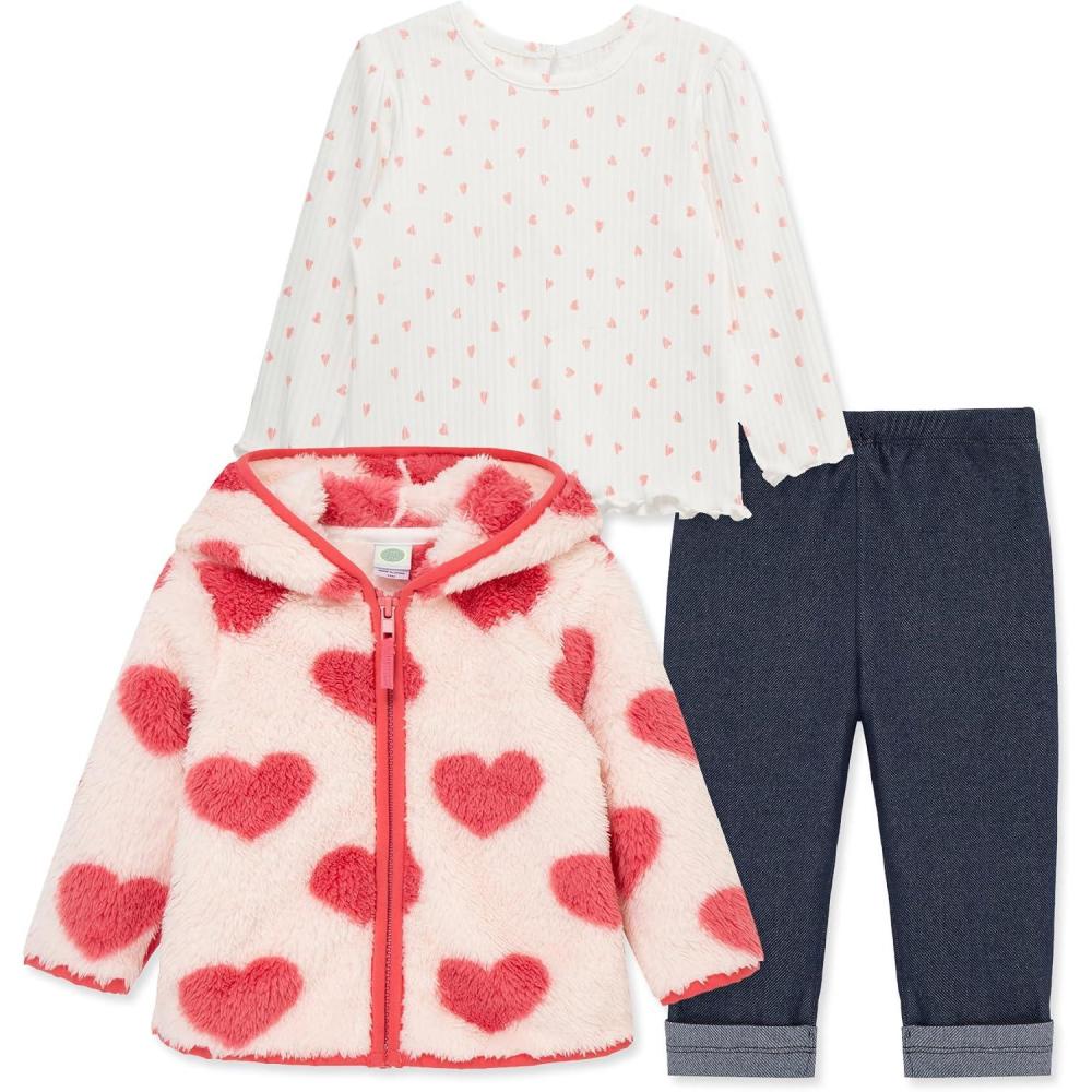 imageLittle Me Baby Clothes for Baby Boys and Girls 3Piece Sherpa Set Jacket Shirt and Pant Sets 12 Months to 4 ToddlerSeashell PinkMarshmallow
