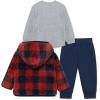 Little Me Baby Clothes for Baby Boy’s and Girl’s 3-Piece Sherpa Set, Jacket, Shirt and Pant Sets, 12 Months to 4 Toddler(Red Ochre/Dress Blue)