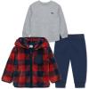 Little Me Baby Clothes for Baby Boy’s and Girl’s 3-Piece Sherpa Set, Jacket, Shirt and Pant Sets, 12 Months to 4 Toddler(Red Ochre/Dress Blue)