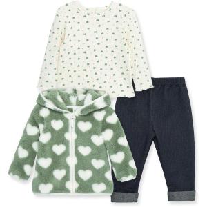 Little Me Baby Clothes for Baby Boy’s and Girl’s 3-Piece Sherpa Set, Jacket, Shirt and Pant Sets, 12 Months to 4 Toddler(Lilac Check)