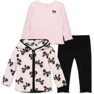 Little Me Baby Clothes for Baby Boy’s and Girl’s 3-Piece Sherpa Set, Jacket, Shirt and Pant Sets, 12 Months to 4 Toddler(Mary’s Rose/Jet Black)
