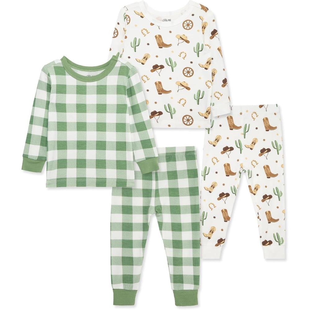 imageLittle Me Clothes for Baby Boys 2Pack Bamboo Pajama Set 12 Months 4ToddlerAntique WhiteLoden Frost
