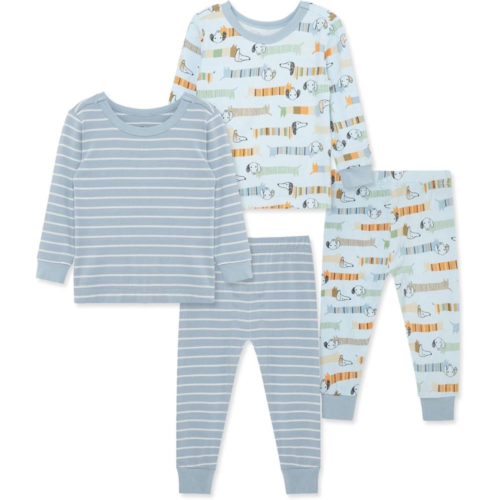 imageLittle Me Clothes for Baby Boys 2Pack Bamboo Pajama Set 12 Months 4ToddlerBallad BueBlue Fog