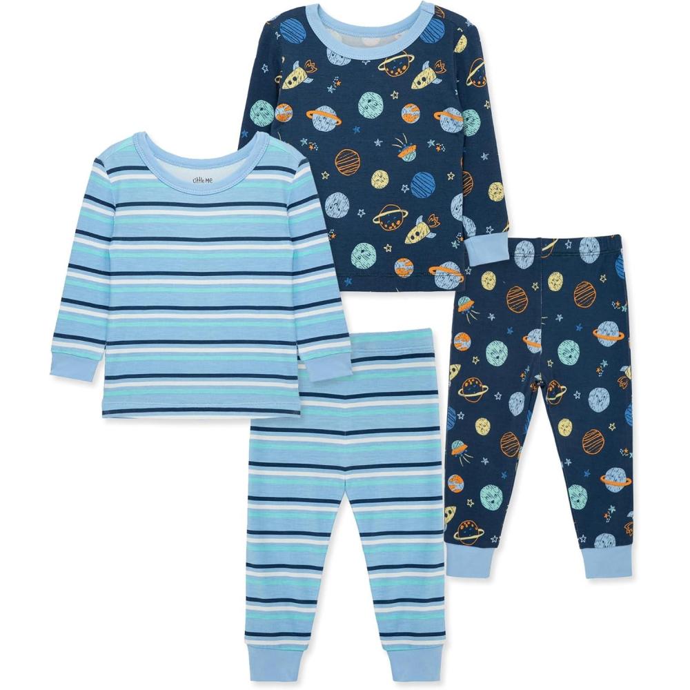imageLittle Me Clothes for Baby Boys 2Pack Bamboo Pajama Set 12 Months 4ToddlerInsignia BluePlacid Blue