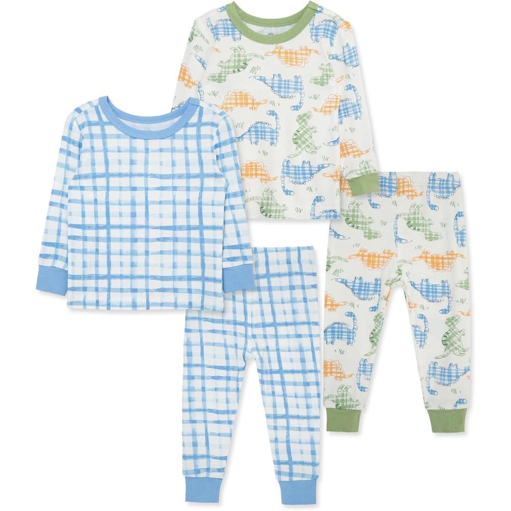 imageLittle Me Clothes for Baby Boys 2Pack Bamboo Pajama Set 12 Months 4ToddlerWhisper WhiteMistletoe