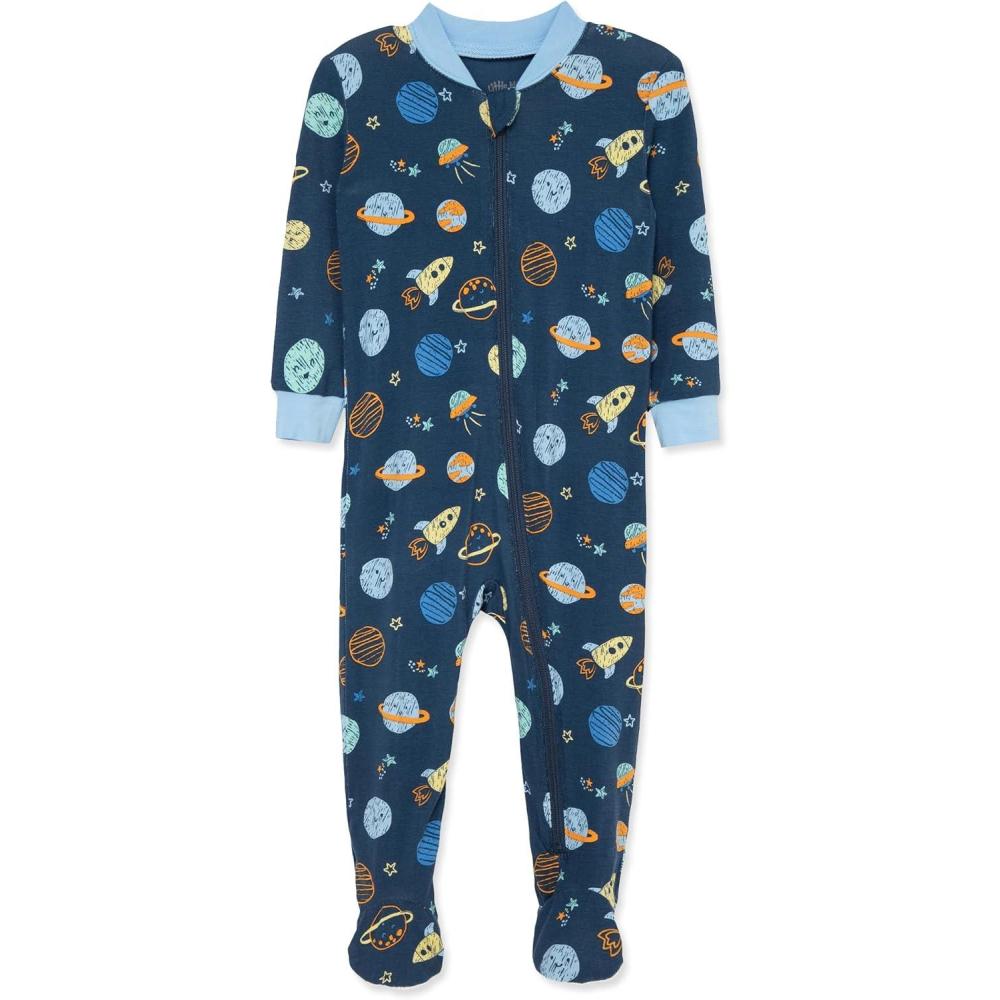 imageLittle Me Clothes for Baby Boys Zip Front Bodysuit Sleepwear 12 Months to 24 MonthsInsignia BluePlacid Blue