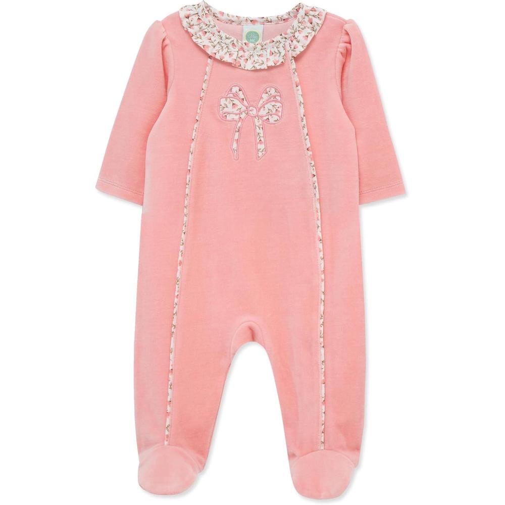 imageLittle Me Clothes for Baby Boys and Girls Velour Footie Sleeper RompersQuartz PinkMulticolor