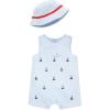 Little Me baby-boys 2-piece Seersucker Sunsuit Swim Essentials Playwear and Hat Set(Blue Sailboat)