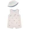 Little Me baby-boys 2-piece Seersucker Sunsuit Swim Essentials Playwear and Hat Set(Tan Safari)