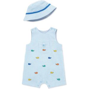 Little Me baby-boys 2-piece Seersucker Sunsuit Swim Essentials Playwear and Hat Set(Blue Whales)