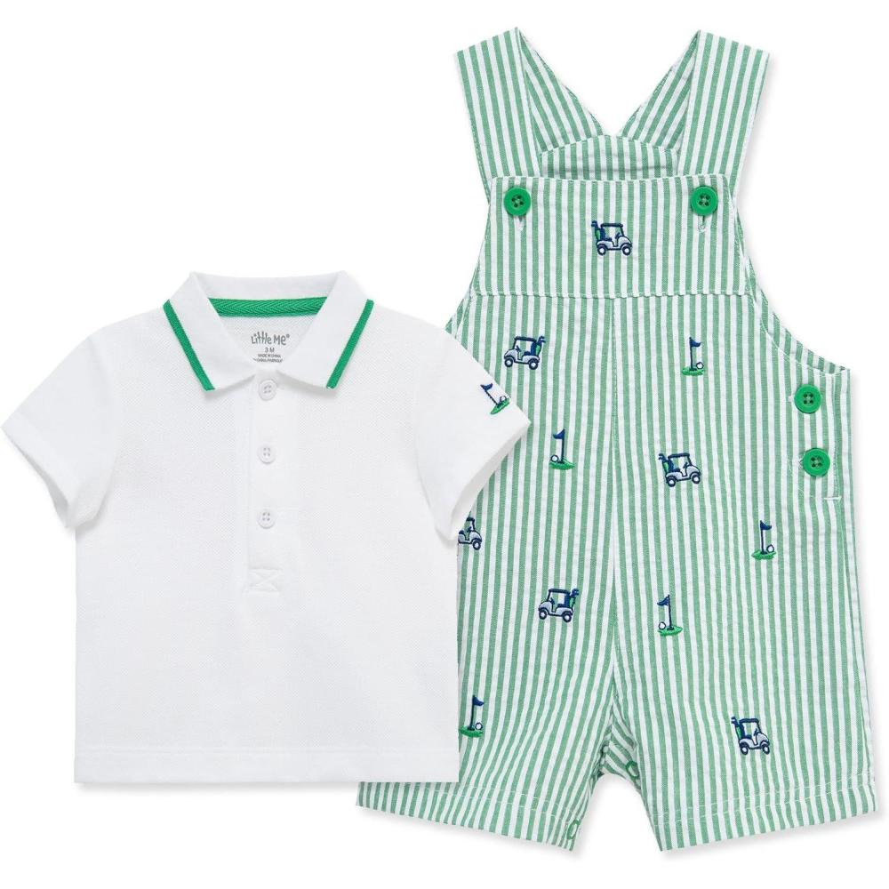 imageLittle Me Baby Boy Shortall Set 2Piece Tee Shirt and Overall Shorts Cute and Comfy OutfitsGreen