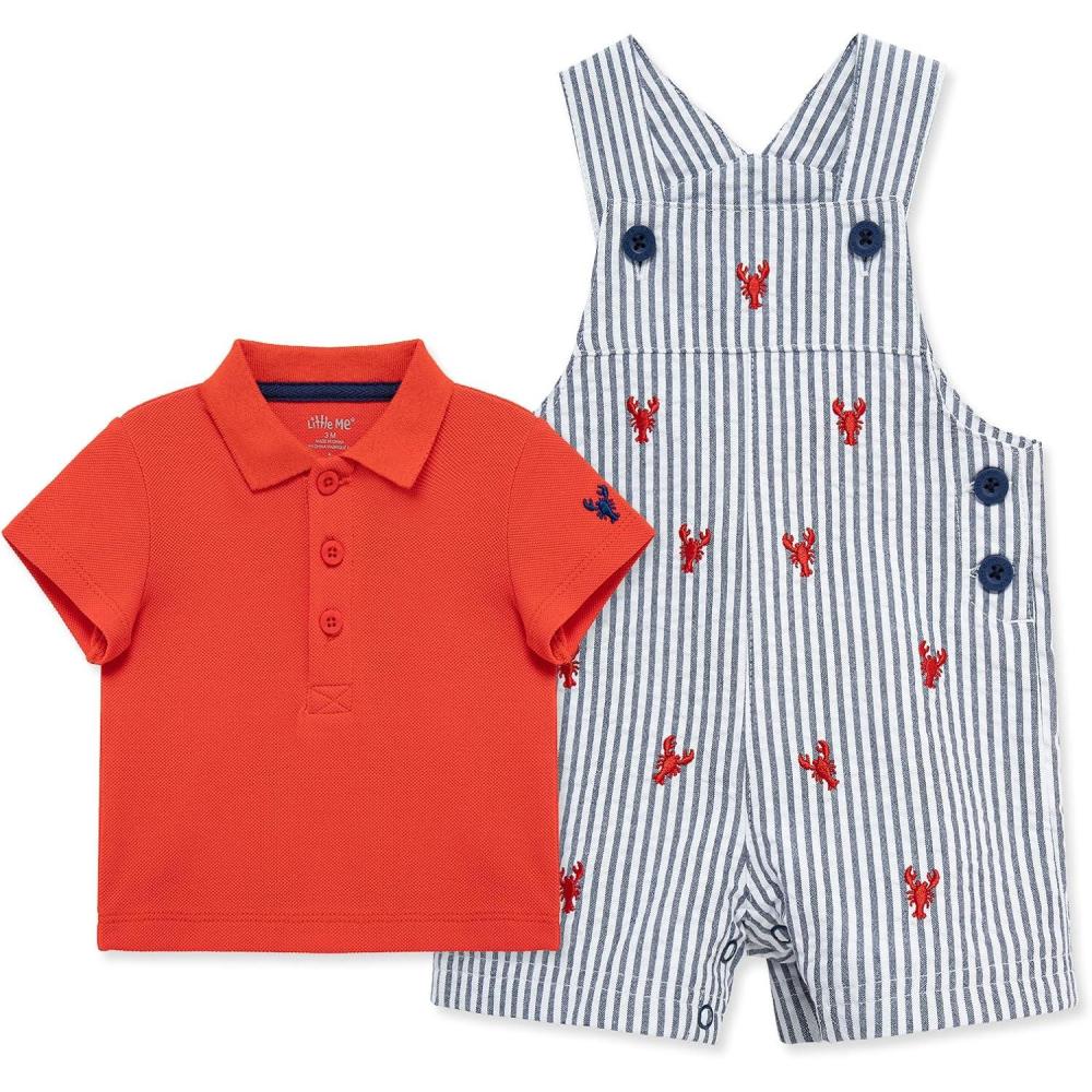 imageLittle Me Baby Boy Shortall Set 2Piece Tee Shirt and Overall Shorts Cute and Comfy OutfitsNavy