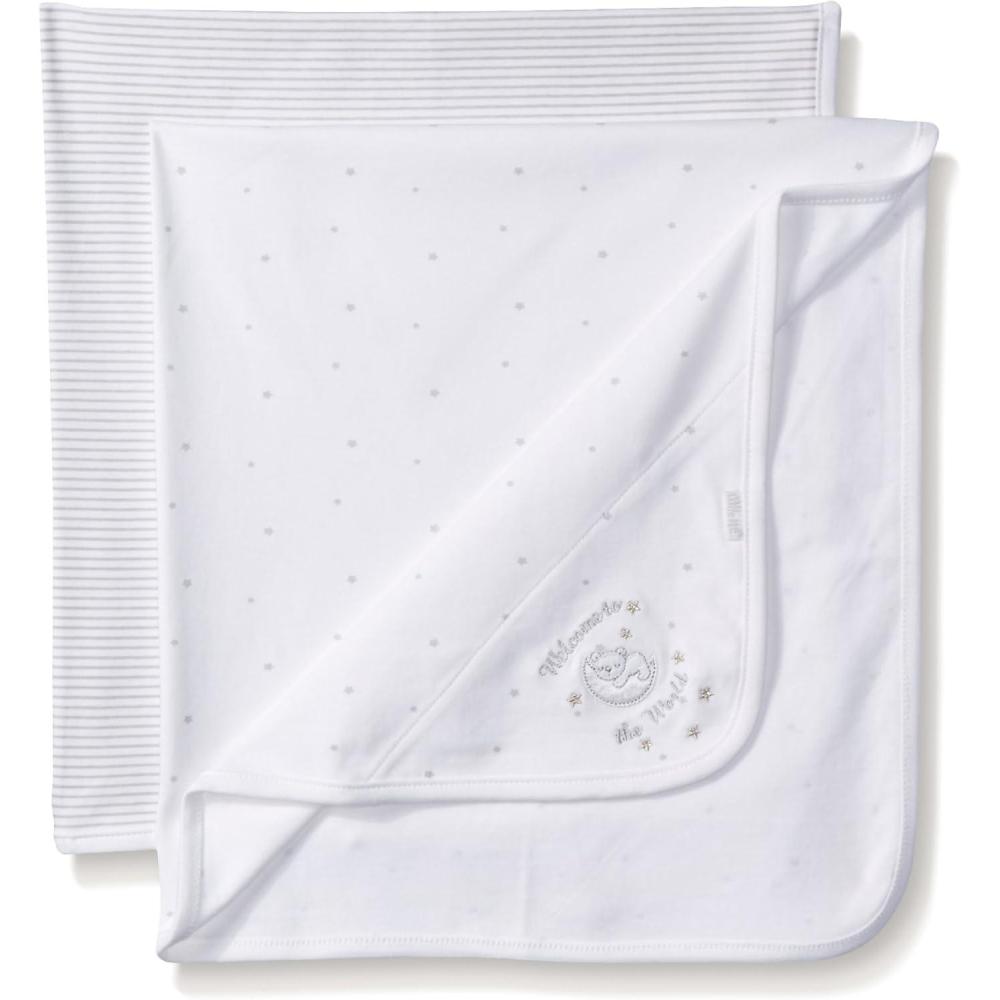 imageLittle Me Baby Welcome To The World 2 Pack Receiving Blankets White One Size
