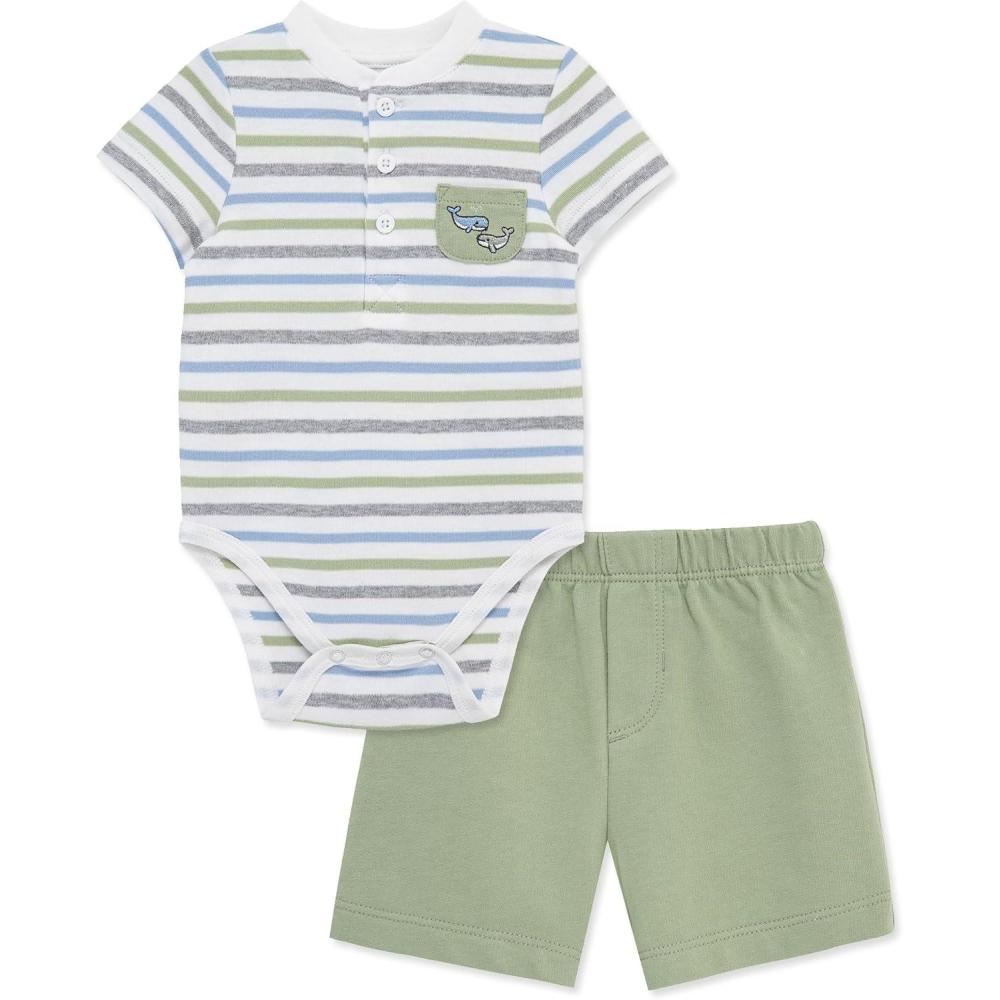 imageLittle Me Clothes for Baby Boys Knit Short and Bodysuit Set 3 Months  12 MonthsReseda Green