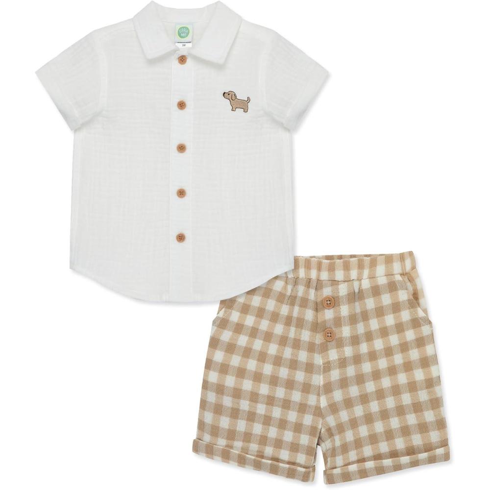 imageLittle Me Clothes for Baby Boys Short Sets 312 MonthsTan