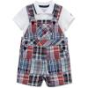 Little Me Baby Boy Shortall Set – 2-Piece, Tee Shirt and Overall Shorts, Cute and Comfy Outfits(Plaid Patchwork)