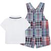 Little Me Baby Boy Shortall Set – 2-Piece, Tee Shirt and Overall Shorts, Cute and Comfy Outfits(Plaid Patchwork)