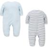 Little Me Clothes for Baby Boys’ and Girls’ 100% Cotton Scratch-Free Tag Footed 2-Pack Rompers Sleeper, Preemie to 9 Months(Blue Stripe)